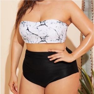 NEW•1X-2X•Mya Modern Marble 2PC Scuba Bandeau Swimsuit